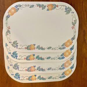 Vintage 4 NEW Corelle Abundance Vinyl Placemat Corning Fruit Vine Reversible
